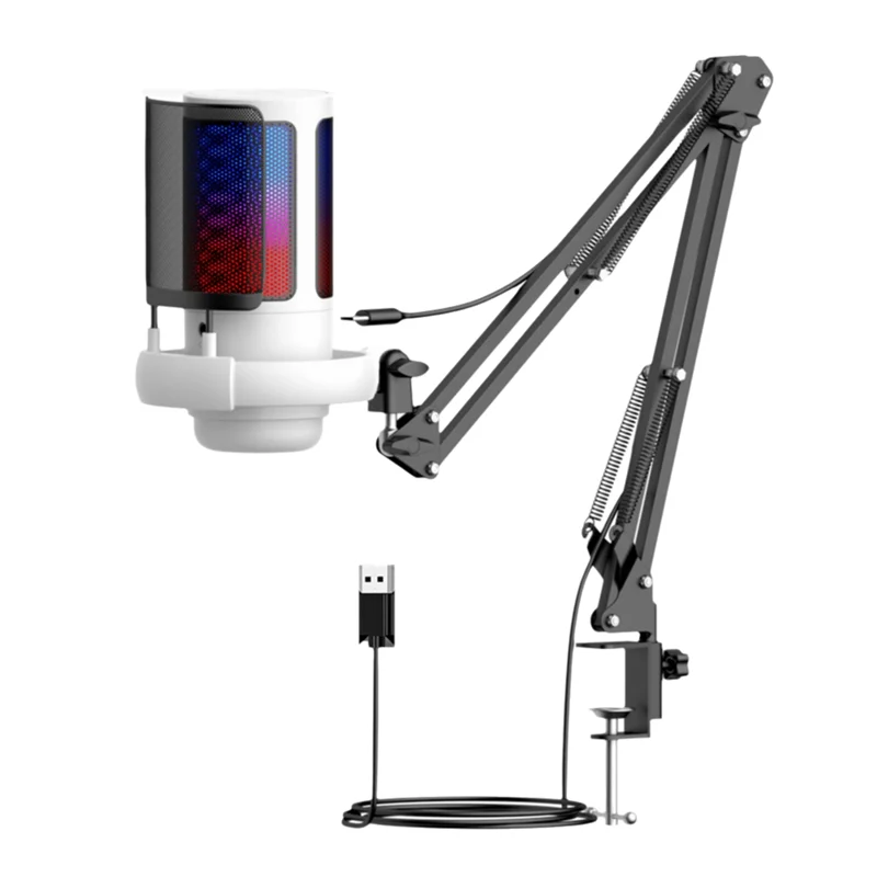 A16Q-RGB USB Condenser Microphone With Metal Boom Stand For Esports Game Call Recording For Studio Use
