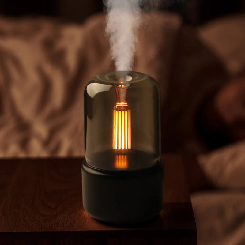 Stilfuld LED Diffuser Med Flammeillusion Og Æteriske Olier.