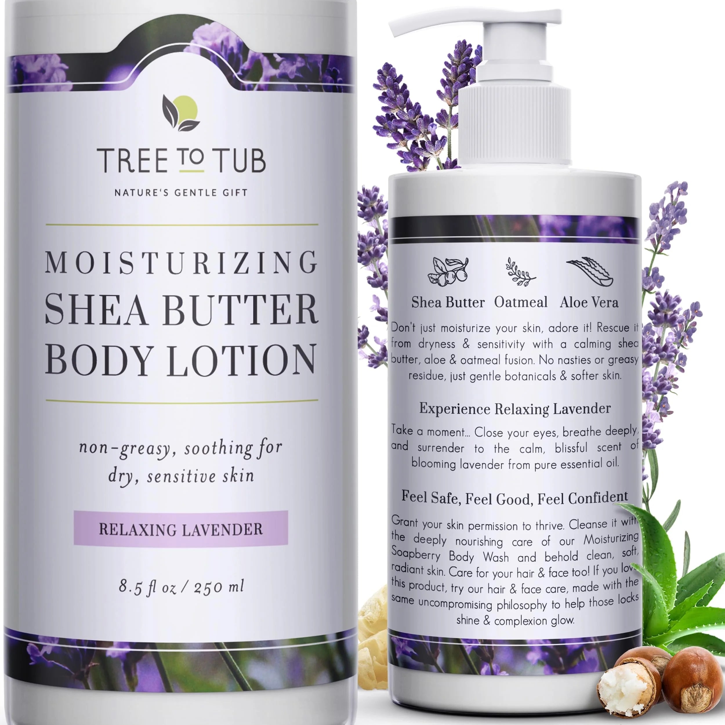 Lavender Shea Butter Body Lotion for Dry Skin - Moisturizing Sensitive Skin Lotion for Women & Men, Vegan Body Moisturizer W/Organic Aloe Vera, Cocoa Butter, All Natural Colloidal Oatmeal