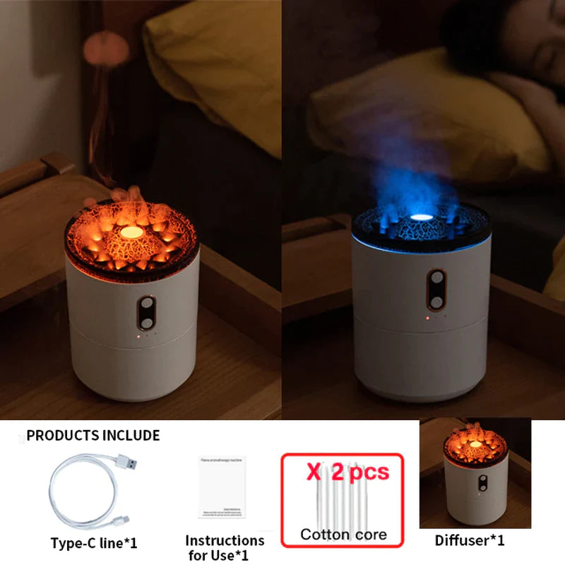 REUP Volcanic Flame Aroma Diffuser Essential Oil 360Ml Portable Air Humidifier with Cute Smoke Ring Night Light Lamp Fragrance