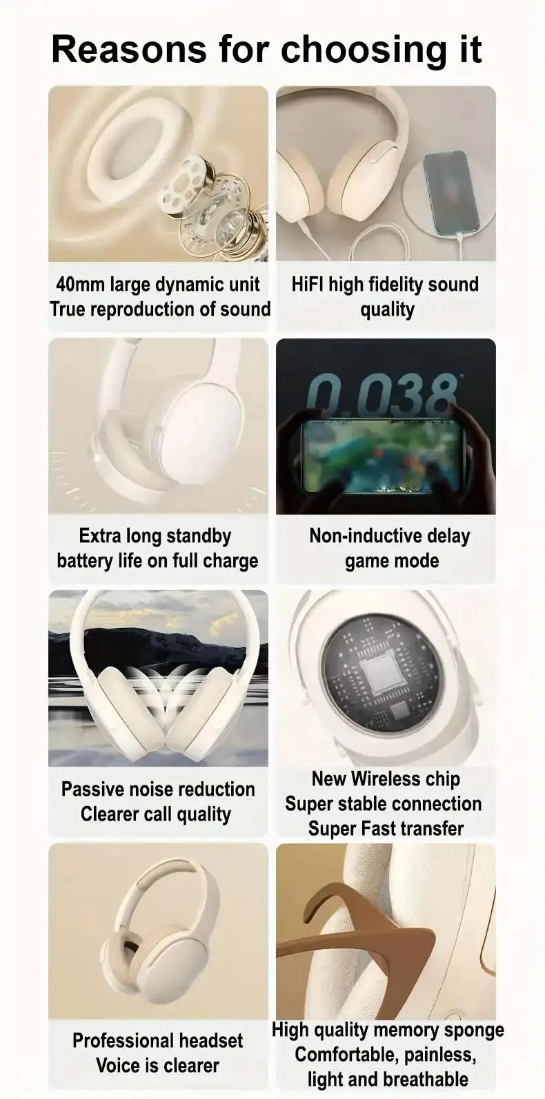 Headphones P2961 Wireless Bluetooth 5.3 Original Earphone Stereo Hifi Headset 400mAh 100h Super Long Battery Life Game Earbuds