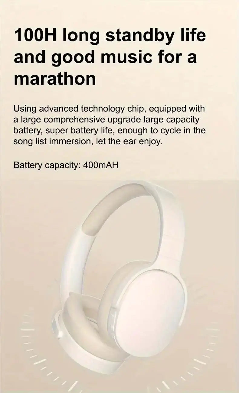 Headphones P2961 Wireless Bluetooth 5.3 Original Earphone Stereo Hifi Headset 400mAh 100h Super Long Battery Life Game Earbuds
