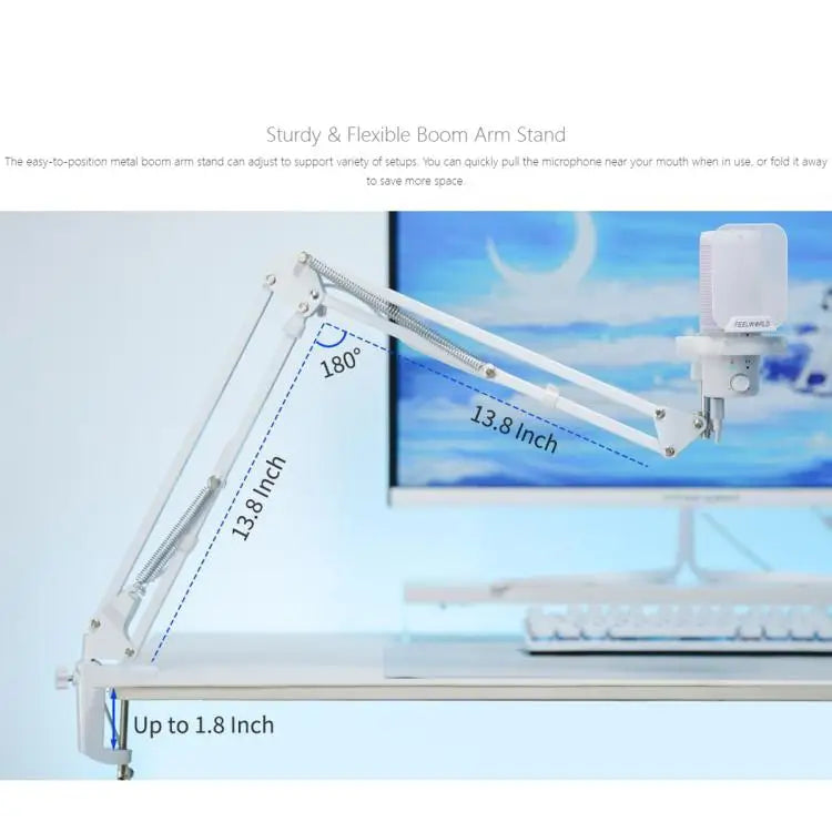 USB Condenser Gaming Microphone for Streaming Noise Cancellation Mute RGB Light Boom Arm Stand