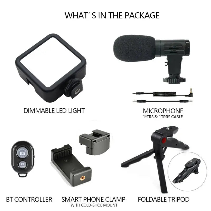 KIT01 Vlog Video Kit Tripod Stand Microphone LED Light Phone Holder Remote for Shooting Photographic Camera Photo