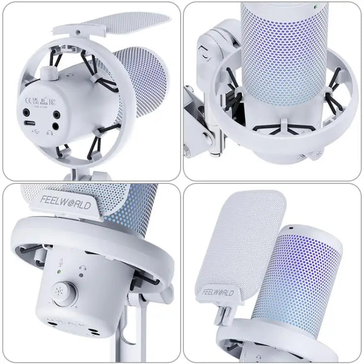 USB Condenser Gaming Microphone for Streaming Noise Cancellation Mute RGB Light Boom Arm Stand