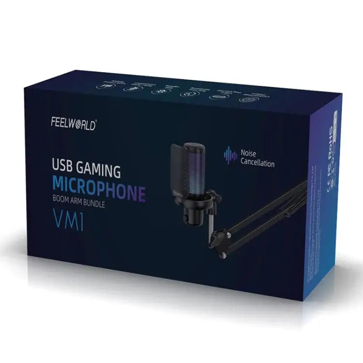 USB Condenser Gaming Microphone for Streaming Noise Cancellation Mute RGB Light Boom Arm Stand