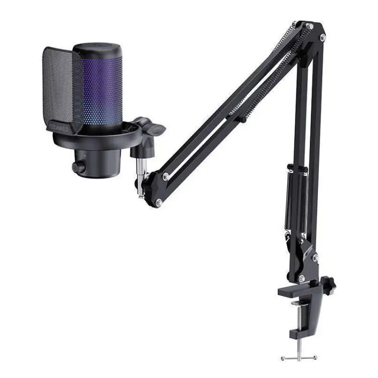 USB Condenser Gaming Microphone for Streaming Noise Cancellation Mute RGB Light Boom Arm Stand