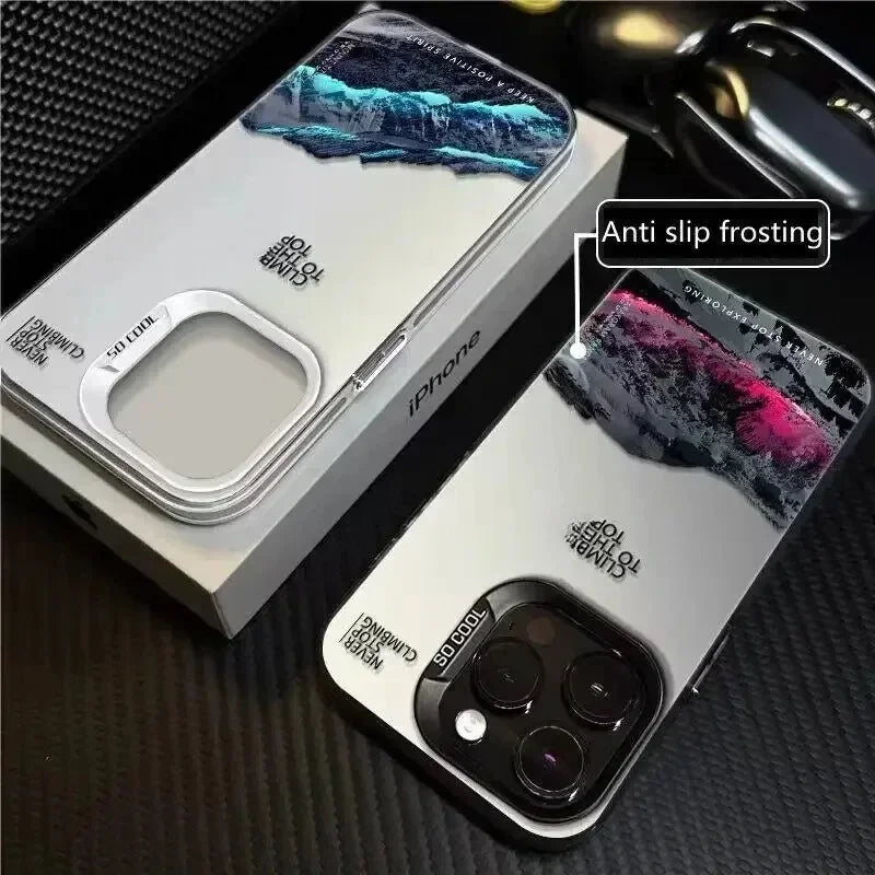Snow Mountain Landscape Sunset Plating Matte Hard Phone Case for IPhone 16 15 14 13 12 11 Pro Funda Case Cover Bumber Shell