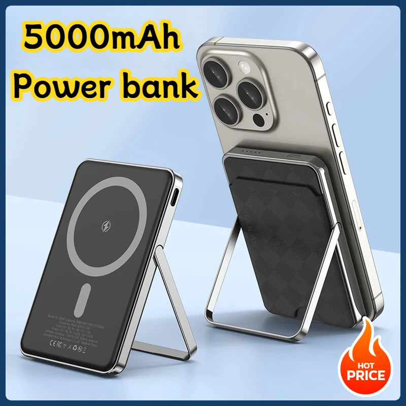 Magsafe Power Bank 5000mAh Magnetic Battery with Stand Card Bag External Battery Fast Charging For iPhone 16 15 PowerBank