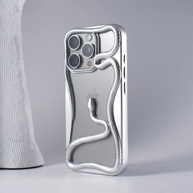 Sexy 3D Snake Hollow Heat Dissipate Case For iPhone 16 15 14 13 12 11 16 Pro Max Shockproof Electroplated TPU Armor Luxury Cover