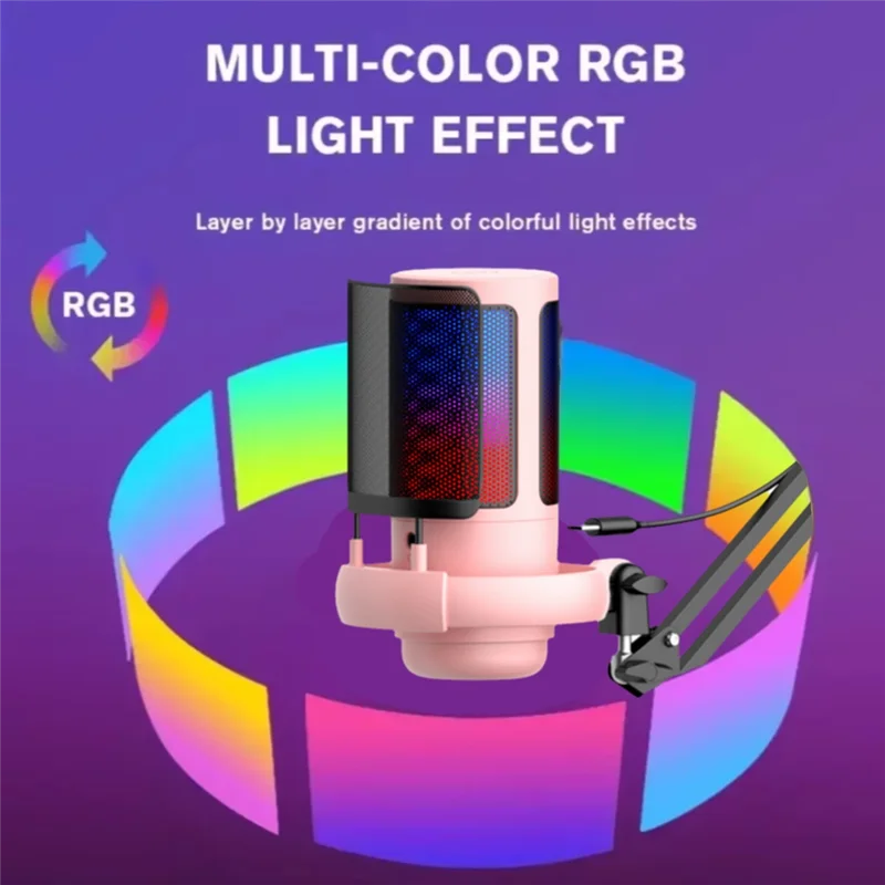 A16Q-RGB USB Condenser Microphone With Metal Boom Stand For Esports Game Call Recording For Studio Use