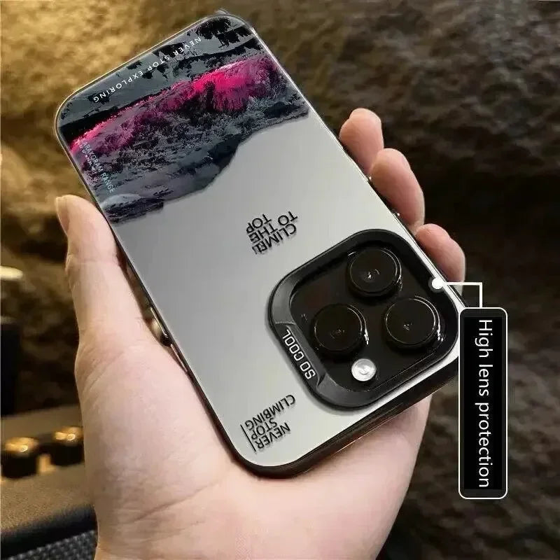 Snow Mountain Landscape Sunset Plating Matte Hard Phone Case for IPhone 16 15 14 13 12 11 Pro Funda Case Cover Bumber Shell