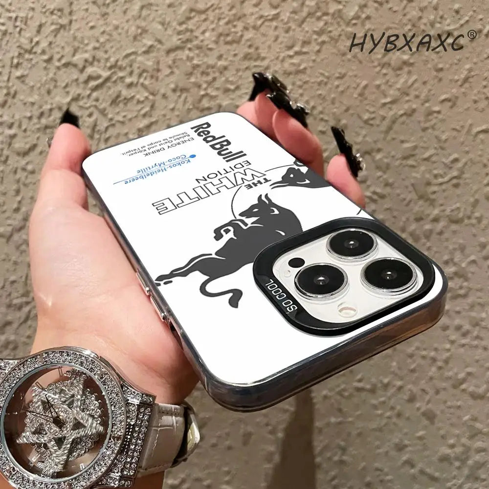 Phone Case Fashion IMD Colorful Silver Suitable case for iPhone16 15 14 13 12 11Pro Max Fashion B-BullS Logo R-RedES