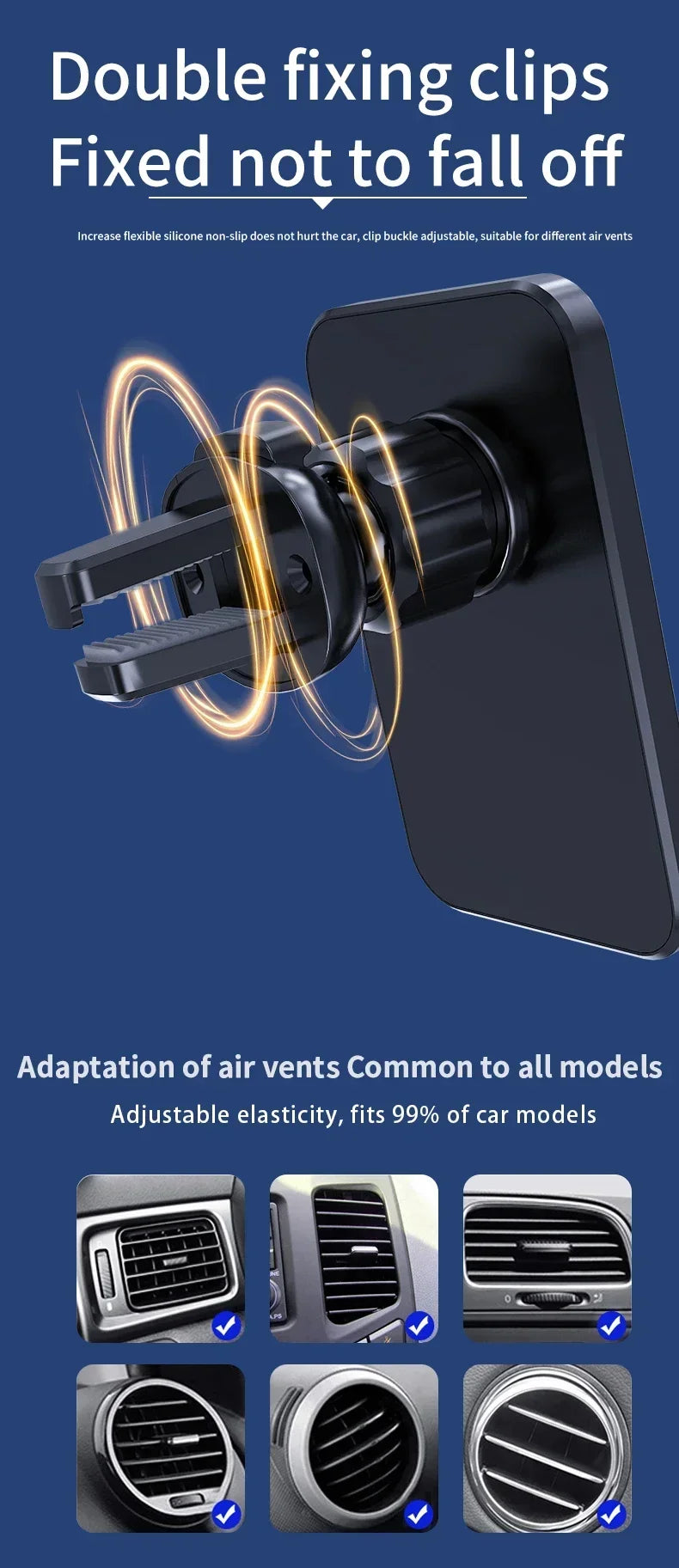 High-Speed Magnetic Car Charger, Phone Car Holder,100W Wireless Fast Charging with Adjustable Phone Bracket,Vent Installation