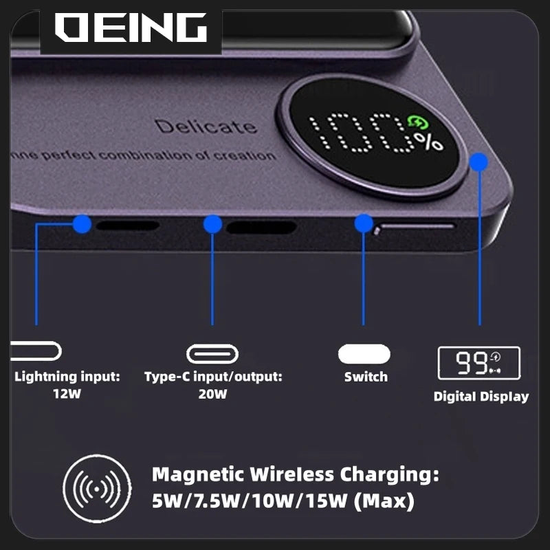 10000mAh PD20W Transparent Alloy Magnetic Powerbank For Magsafe Power Bank Wireless Fast Charger For iPhone 17 16 15 14 13 12 11