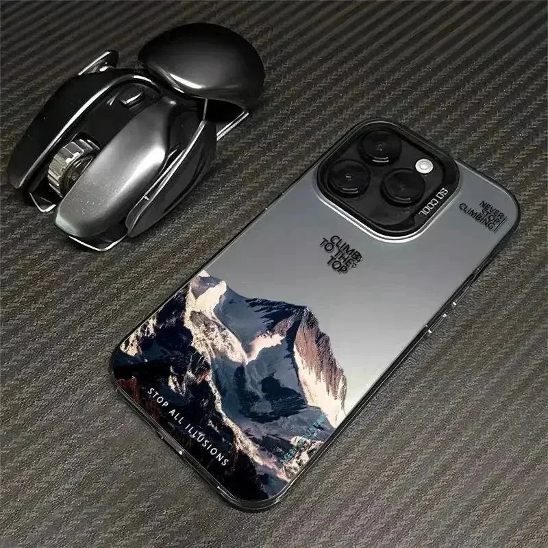 Snow Mountain Landscape Sunset Plating Matte Hard Phone Case for IPhone 16 15 14 13 12 11 Pro Funda Case Cover Bumber Shell