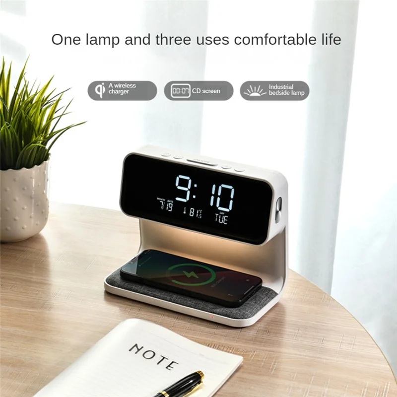 AF93-Alarm Clock With Wireless Charging And Lights Dimmable Digtial Alarm Clock Charging Station For Bedroom, Bedside Office Dur