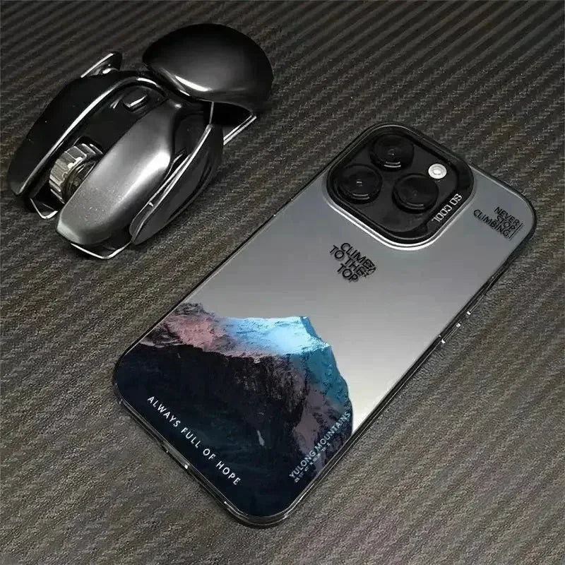 Snow Mountain Landscape Sunset Plating Matte Hard Phone Case for IPhone 16 15 14 13 12 11 Pro Funda Case Cover Bumber Shell