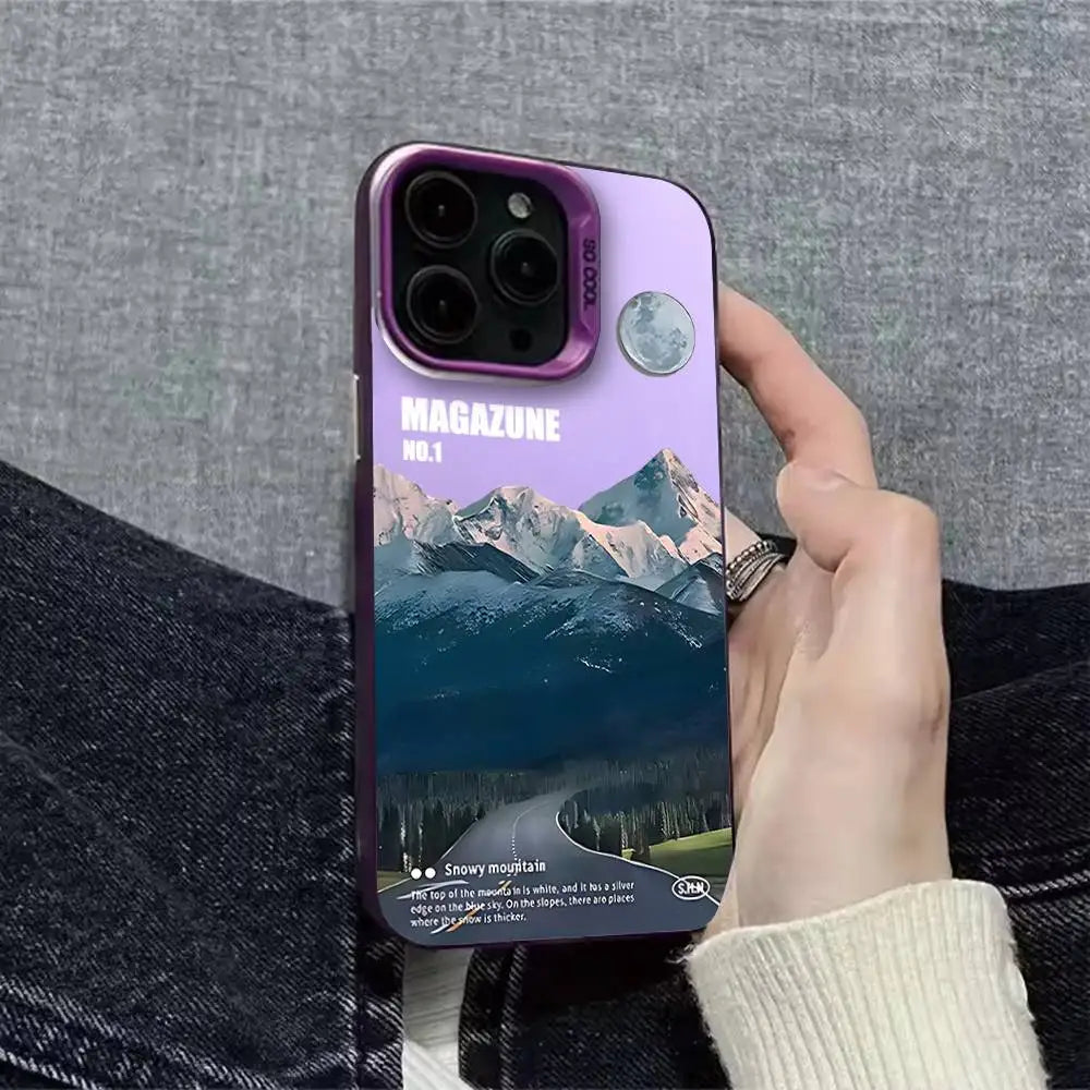 Snow Mountain Road Landscape Phone Case For iPhone 16,15,14,13,12,11,Pro,XS,Max,Plus,Mini,SE Colorful Matte Shockproof Cover