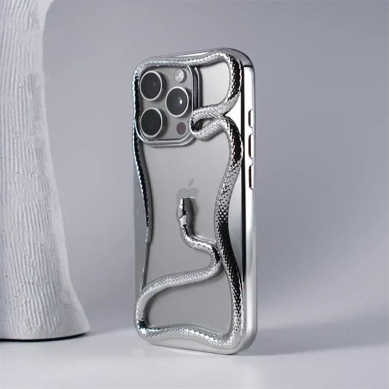 Sexy 3D Snake Hollow Heat Dissipate Case For iPhone 16 15 14 13 12 11 16 Pro Max Shockproof Electroplated TPU Armor Luxury Cover