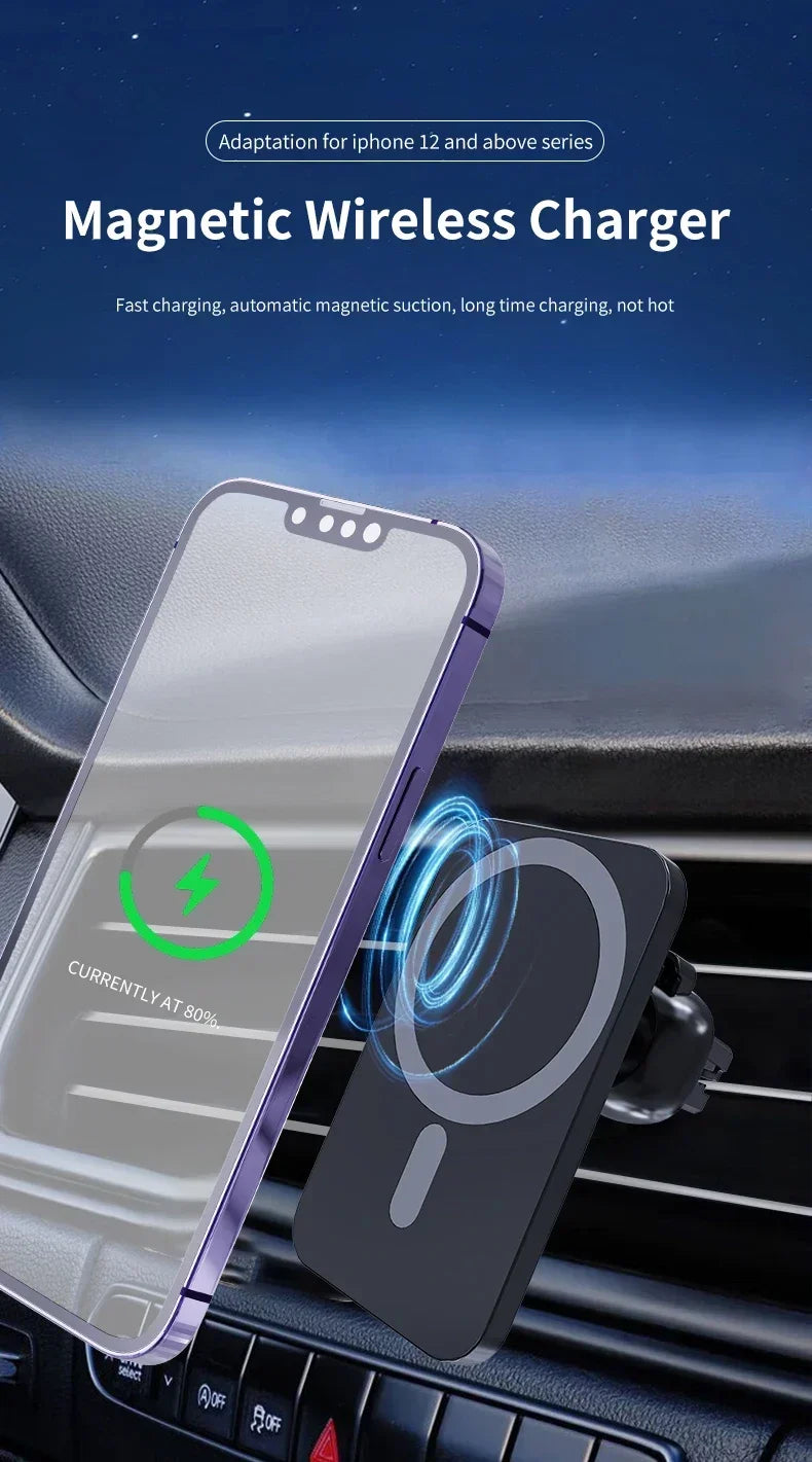 High-Speed Magnetic Car Charger, Phone Car Holder,100W Wireless Fast Charging with Adjustable Phone Bracket,Vent Installation