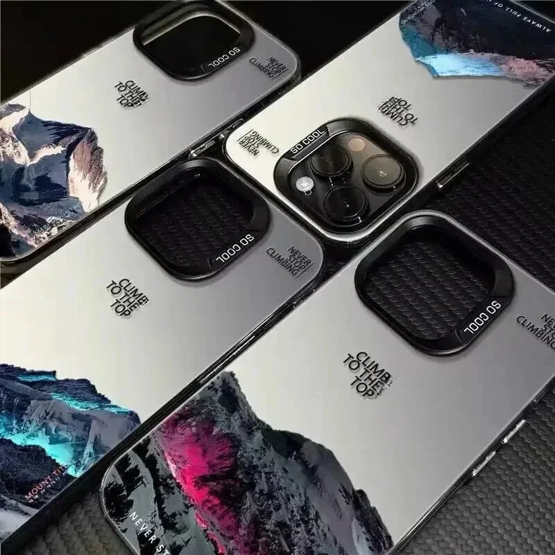 Snow Mountain Landscape Sunset Plating Matte Hard Phone Case for IPhone 16 15 14 13 12 11 Pro Funda Case Cover Bumber Shell