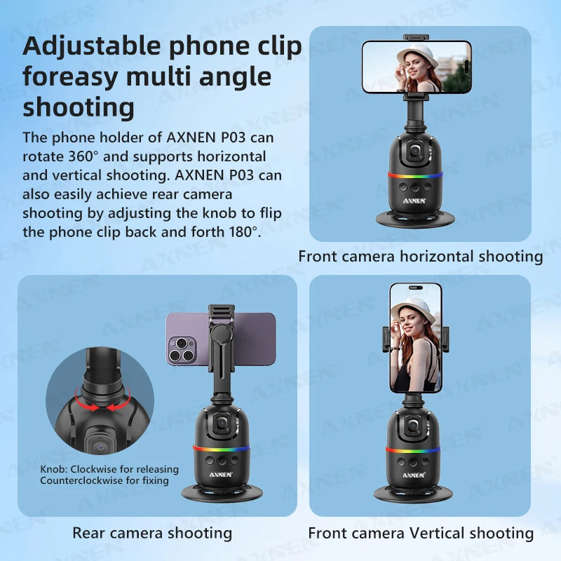 Auto Face Tracking Desktop Gimbal Intelligent Rotating Holder for Mobile Phone - Option Wireless Remote Selfie Smartphone Tripod