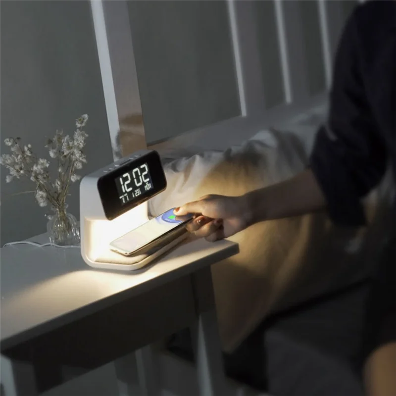 AF93-Alarm Clock With Wireless Charging And Lights Dimmable Digtial Alarm Clock Charging Station For Bedroom, Bedside Office Dur