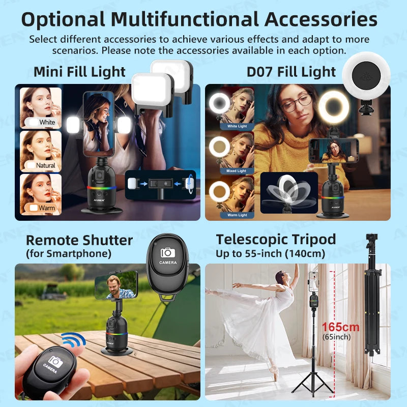 Auto Face Tracking Desktop Gimbal Intelligent Rotating Holder for Mobile Phone - Option Wireless Remote Selfie Smartphone Tripod