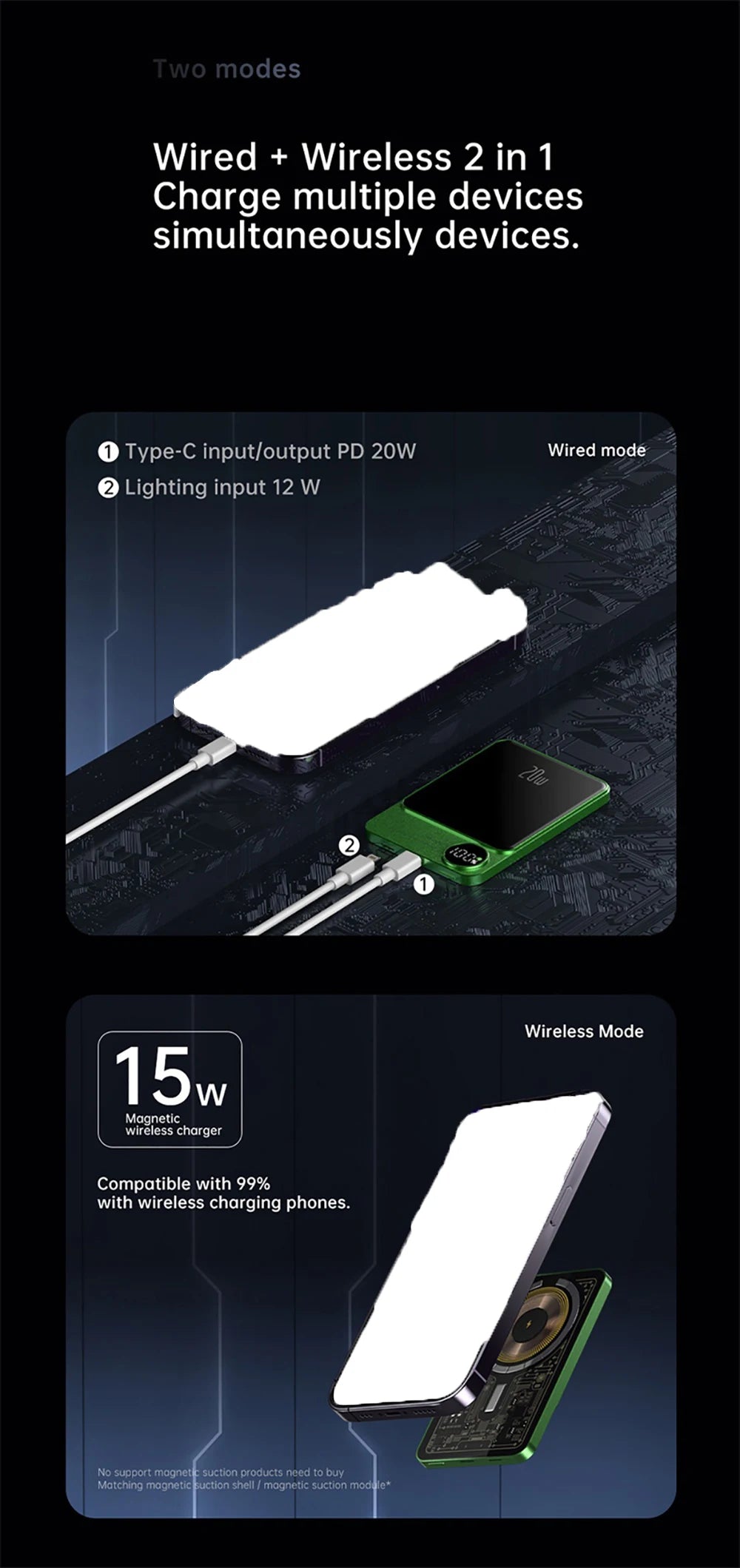 10000mAh PD20W Transparent Alloy Magnetic Powerbank For Magsafe Power Bank Wireless Fast Charger For iPhone 17 16 15 14 13 12 11