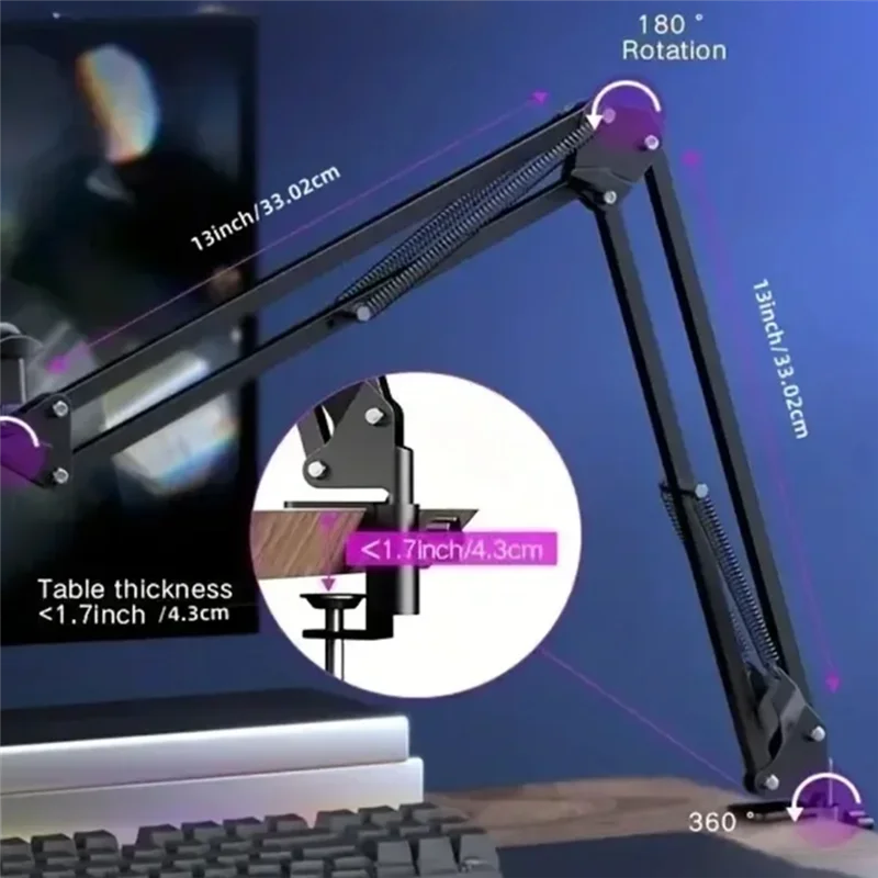 A16Q-RGB USB Condenser Microphone With Metal Boom Stand For Esports Game Call Recording For Studio Use