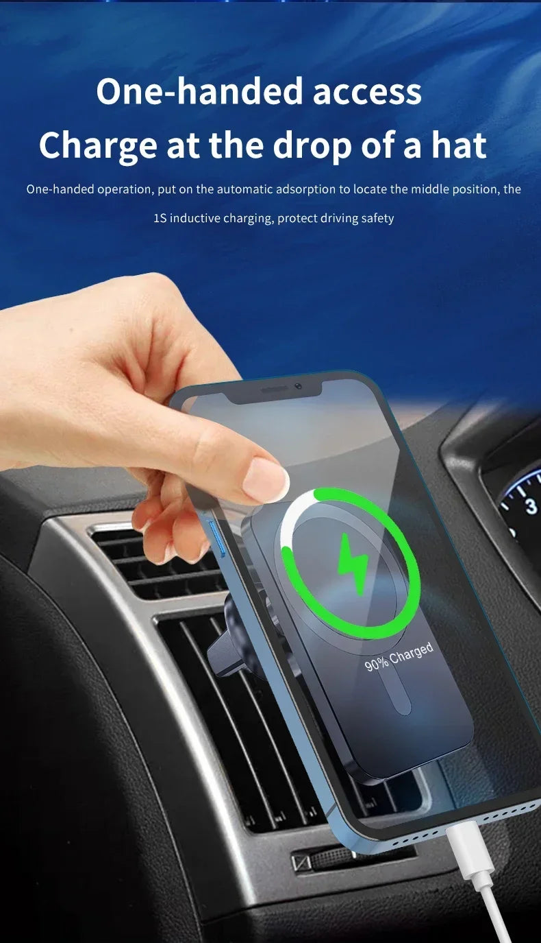 High-Speed Magnetic Car Charger, Phone Car Holder,100W Wireless Fast Charging with Adjustable Phone Bracket,Vent Installation