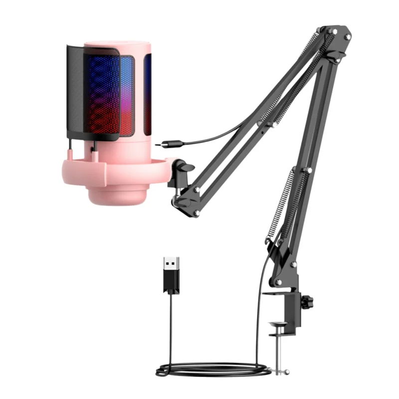 A16Q-RGB USB Condenser Microphone With Metal Boom Stand For Esports Game Call Recording For Studio Use