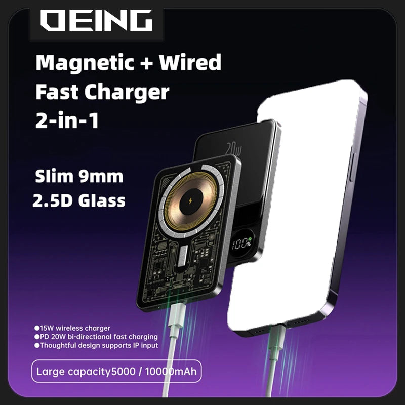 10000mAh PD20W Transparent Alloy Magnetic Powerbank For Magsafe Power Bank Wireless Fast Charger For iPhone 17 16 15 14 13 12 11