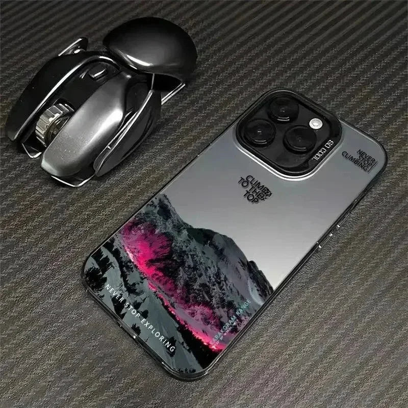 Snow Mountain Landscape Sunset Plating Matte Hard Phone Case for IPhone 16 15 14 13 12 11 Pro Funda Case Cover Bumber Shell
