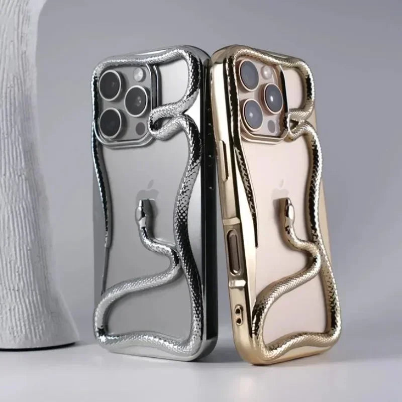 Sexy 3D Snake Hollow Heat Dissipate Case For iPhone 16 15 14 13 12 11 16 Pro Max Shockproof Electroplated TPU Armor Luxury Cover