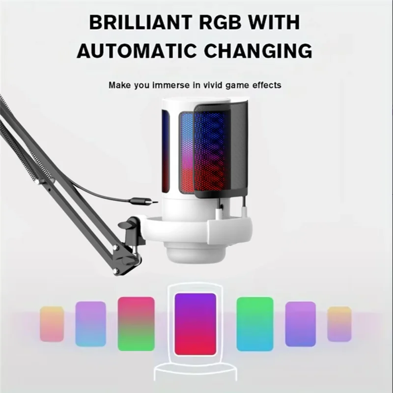 A16Q-RGB USB Condenser Microphone With Metal Boom Stand For Esports Game Call Recording For Studio Use