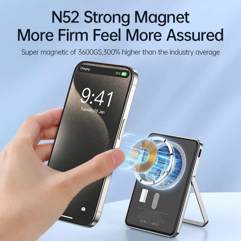 Magsafe Power Bank 5000mAh Magnetic Battery with Stand Card Bag External Battery Fast Charging For iPhone 16 15 PowerBank