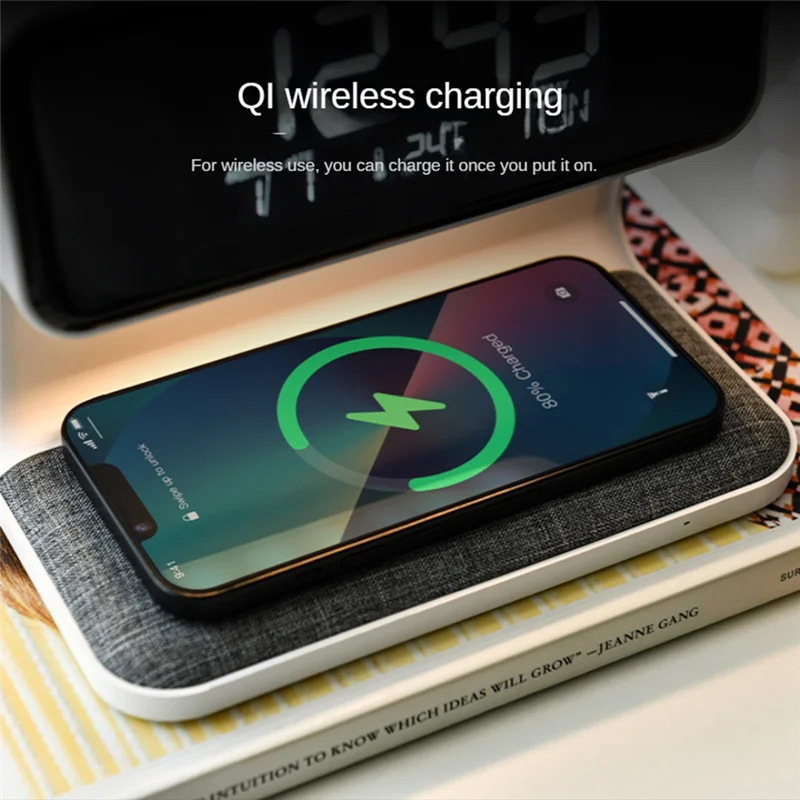 AF93-Alarm Clock With Wireless Charging And Lights Dimmable Digtial Alarm Clock Charging Station For Bedroom, Bedside Office Dur