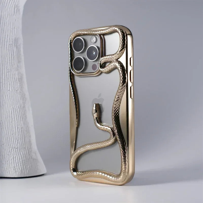 Sexy 3D Snake Hollow Heat Dissipate Case For iPhone 16 15 14 13 12 11 16 Pro Max Shockproof Electroplated TPU Armor Luxury Cover