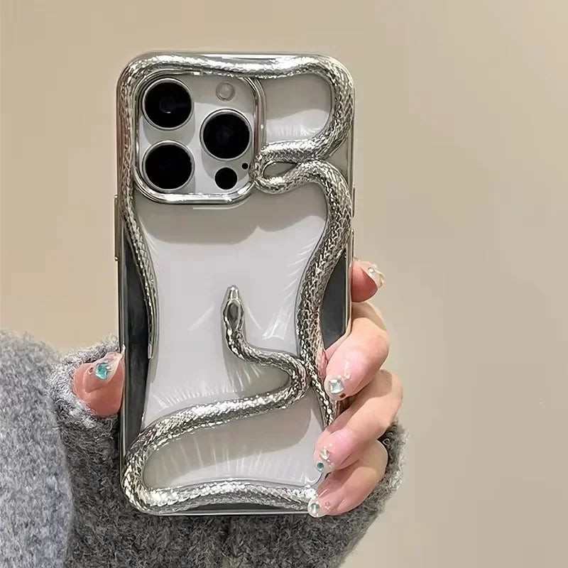 Sexy 3D Snake Hollow Heat Dissipate Case For iPhone 16 15 14 13 12 11 16 Pro Max Shockproof Electroplated TPU Armor Luxury Cover