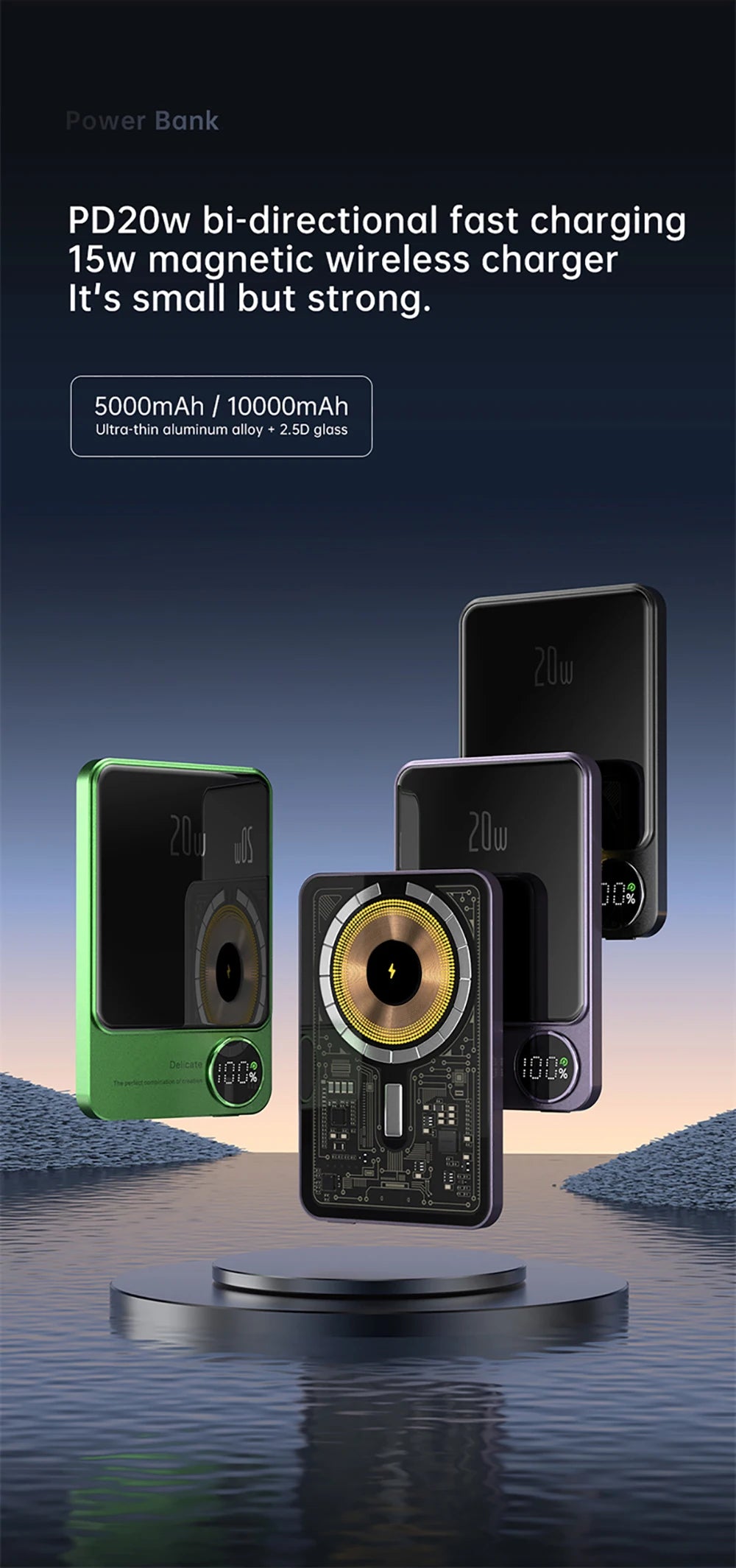 10000mAh PD20W Transparent Alloy Magnetic Powerbank For Magsafe Power Bank Wireless Fast Charger For iPhone 17 16 15 14 13 12 11