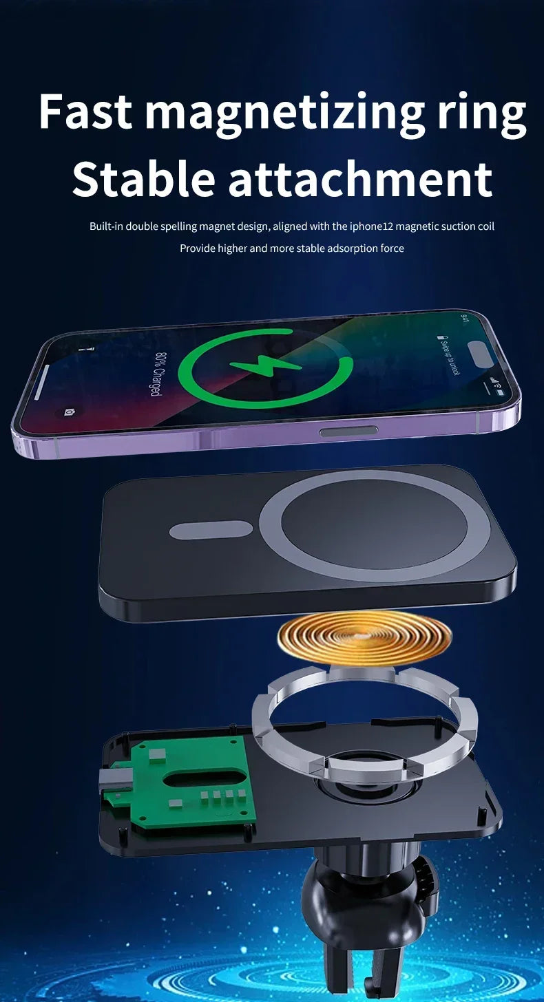 High-Speed Magnetic Car Charger, Phone Car Holder,100W Wireless Fast Charging with Adjustable Phone Bracket,Vent Installation