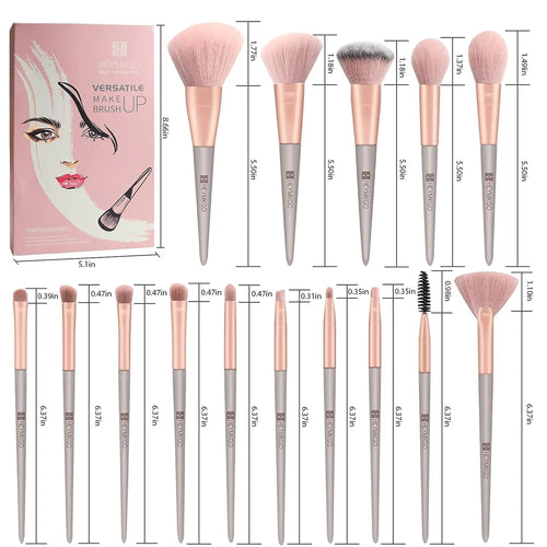 15-Piece Makeup Brush Set - Premium Synthetic Kabuki & Face Brushes | for Liquid/Powder, Buffing & Contouring | Travel Pouch Included (Pink)