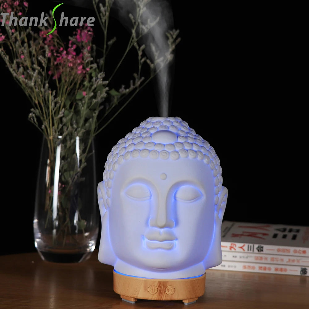 100Ml Essential Oil Diffuser Buddha Head Humidifier with Night Lamp Aromatherapy Mist Foger Maker Essential Oil Diffuse for Home