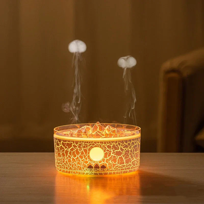 Volcano Humidifier, 300ML Essential Oil Diffuser with Jellyfish Mist and 3 Color Lights, Remote Controlled