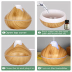 350ML USB Aroma Oil Diffuser Wood Electric Humidifier Ultrasonic Air Humidifier Mini Aromatherapy LED Light Mist Maker for Home