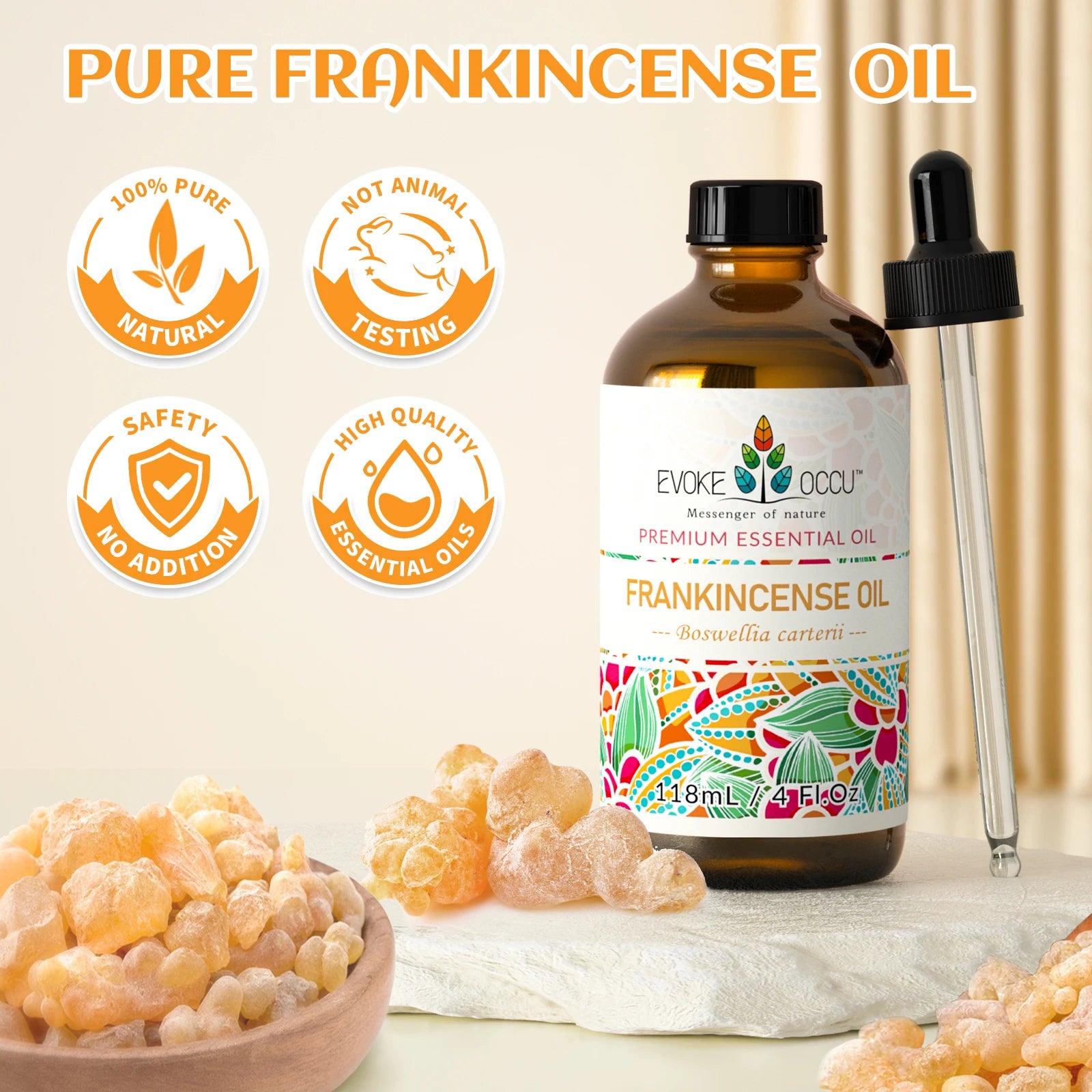 118ML/4 Fl.Oz. Essential Oils, Premium Frankincense Plant Oil for Diffuser, Massage, Skin, Hair, Candle Soap Making,