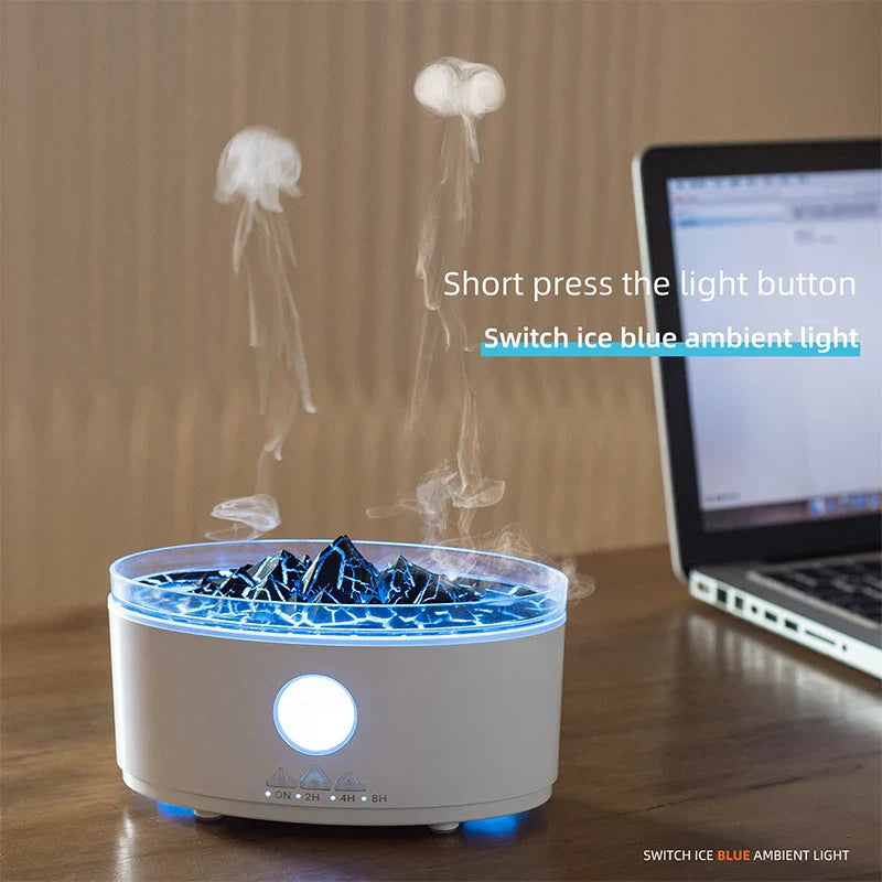 Volcano Humidifier, 300ML Essential Oil Diffuser with Jellyfish Mist and 3 Color Lights, Remote Controlled