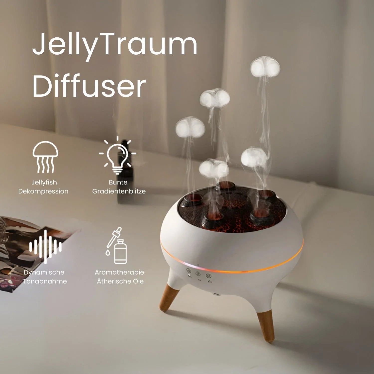 Luftbefeuchter & Diffuser | Aromadiffuser Mit LED Licht & Timer | Jellytraum